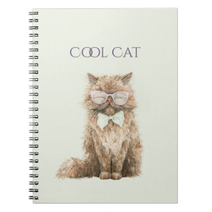 Mint Brown Cool Cat Glasses Notebook