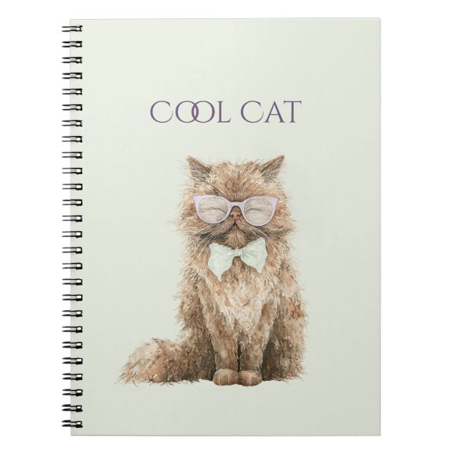 Mint Brown Cool Cat Glasses   Notebook (Front)