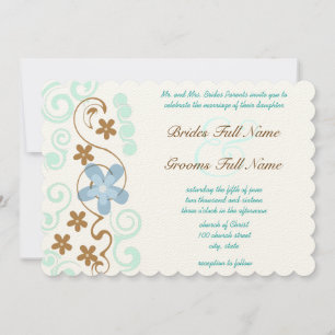 Mint & Brown Swirl Flowers Wedding Invites
