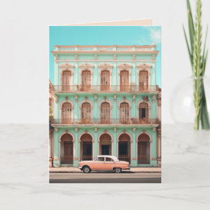 Mint Building Peach Car Havana Cuba Invitation