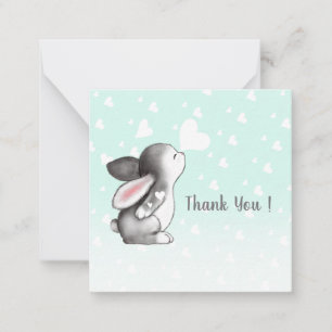 Mint bunny heart confetti thank you note cards