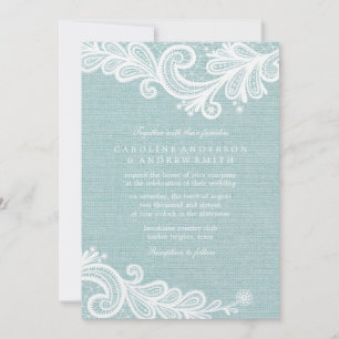 Mint Burlap and Lace Wedding Invitation