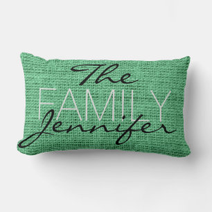 Mint Burlap Rustic Linen Monogram Lumbar Cushion