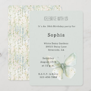 Mint Butterfly Birthday Invitation