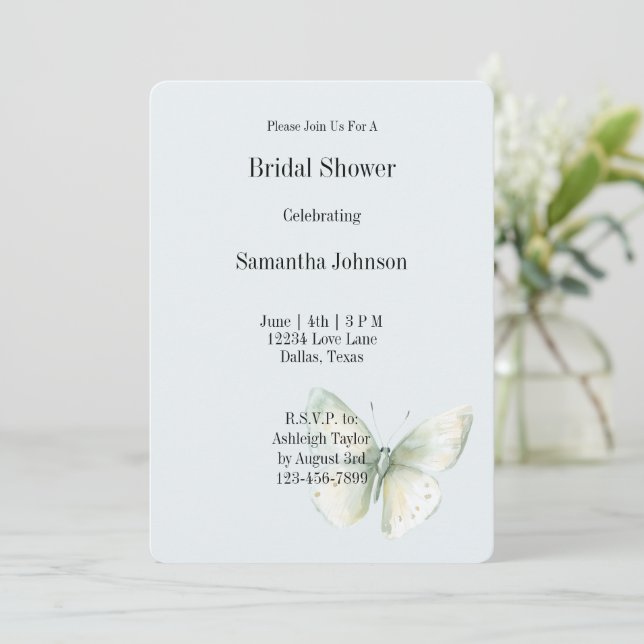 Mint Butterfly Bridal Shower Invitation (Standing Front)