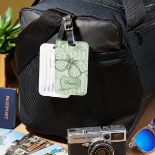 Mint Butterfly Stripes Dream Luggage Tag