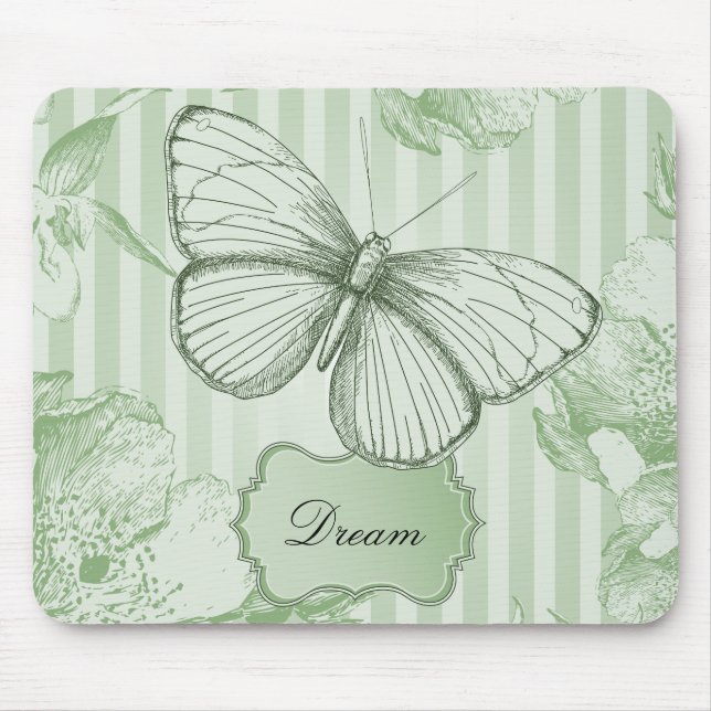 Mint Butterfly Stripes Dream Mouse Pad (Front)
