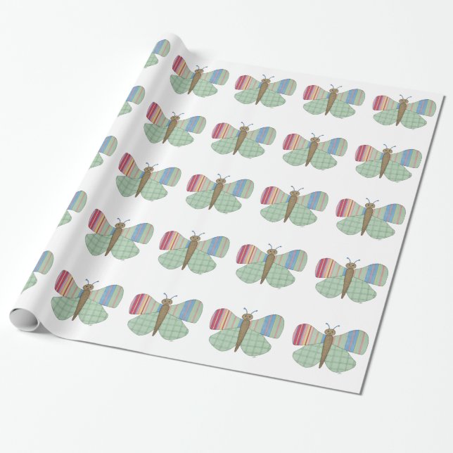 Mint Butterfly Wrapping Paper (Unrolled)