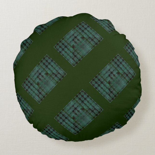 Mint button or pit on forest green, forming shapes round cushion (Back)