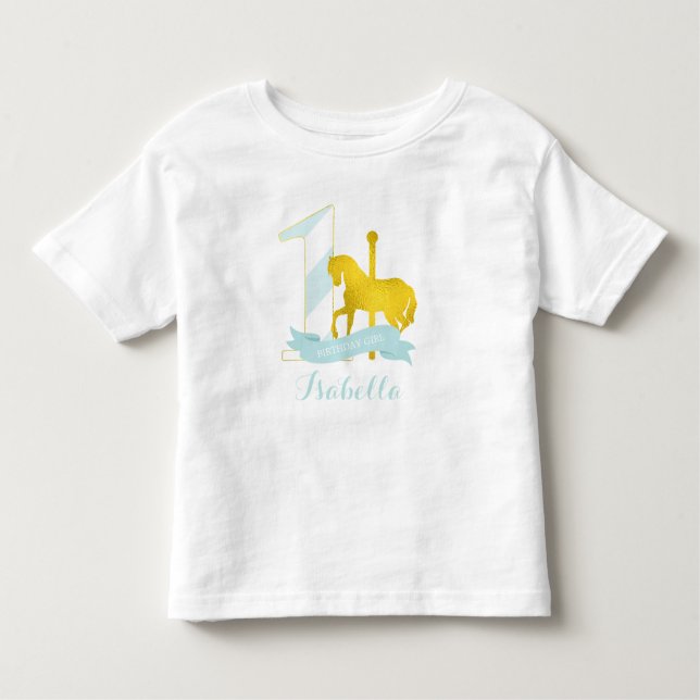 Mint Carousel Horse Birthday Girl Toddler T-Shirt (Front)