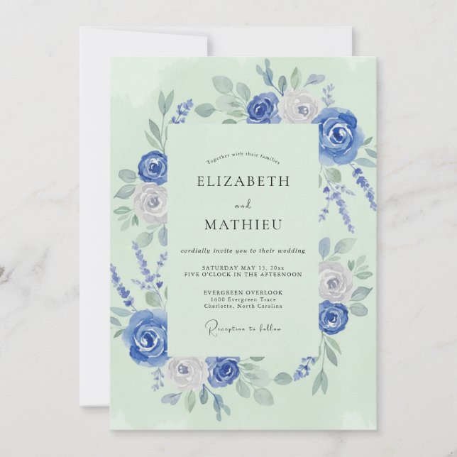 Mint Cerulean Peony Wedding Invitation (Front)