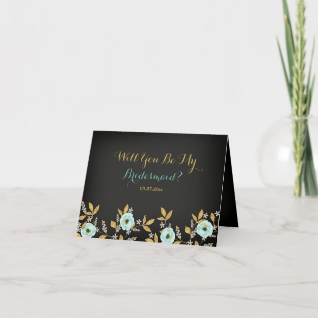 Mint Chalkboard Will You Be My Bridesmaid Card (Front)