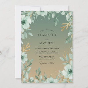 Mint Champagne Foliage Eucalyptus Wedding Invitation