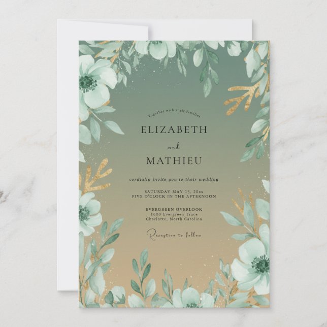 Mint Champagne Foliage Eucalyptus Wedding Invitation (Front)