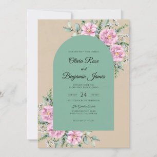 Mint Champagne Leaf Wedding Invitation