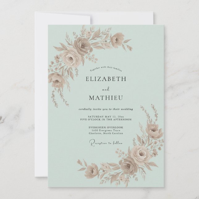 Mint Champagne Rose Wedding Invitation (Front)