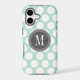 Mint & Charcoal Big Polka Dots Monogrammed