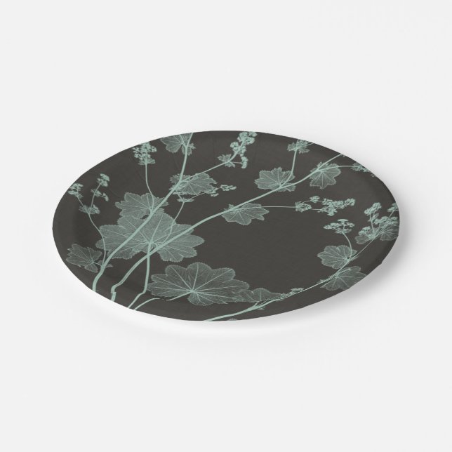 Mint & Charcoal Nature Study I Paper Plate (Angled)
