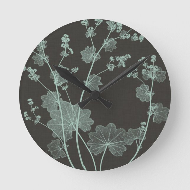 Mint & Charcoal Nature Study I Round Clock (Front)