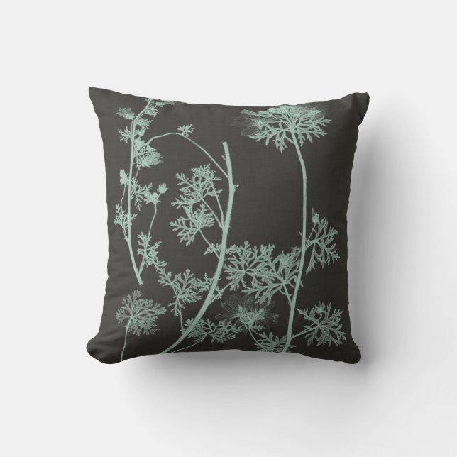Mint & Charcoal Nature Study IV Cushion (Front)