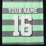 Mint Charcoal Sports Jersey Preppy Stripe Shower Curtain<br><div class="desc">Preppy Striped Team Jersey / Sports Jersey / Football Jersey / Rugby Jersey with Custom Name Customise this with your own name or team name and a number. You can change the size, colour and placement of the text if you need to make changes, change the colour of or remove...</div>