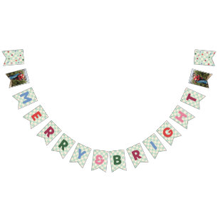 Mint Checkerboard Merry & Bright Bunting Banner