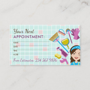 Mint Chequered House Cleaning Next Appointment Card