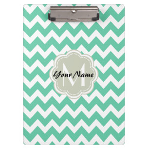 Mint Chevron Custom Monogram, Personalised Name Clipboard