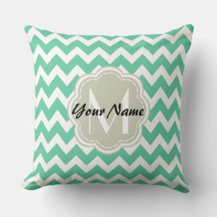 Mint Chevron Custom Monogram, Personalised Name Cushion