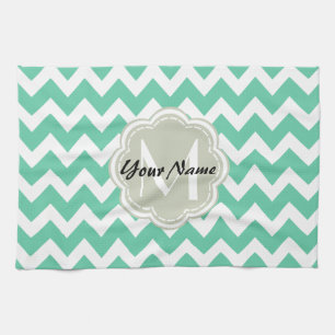Mint Chevron Custom Monogram, Personalized Name Tea Towel