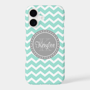 Mint Chevron Grey Monogram