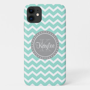 Mint Chevron Grey Monogram Case-Mate iPhone Case