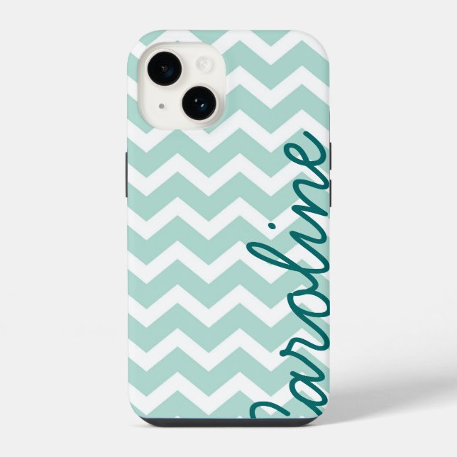 Mint Chevron Monogram iPhone Case (Back)