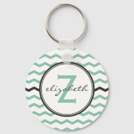 Mint Chevron Monogram Key Ring