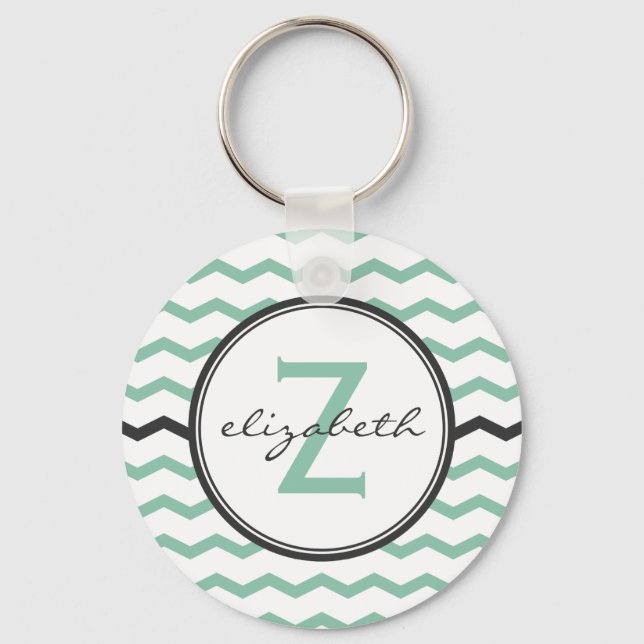 Mint Chevron Monogram Key Ring (Front)
