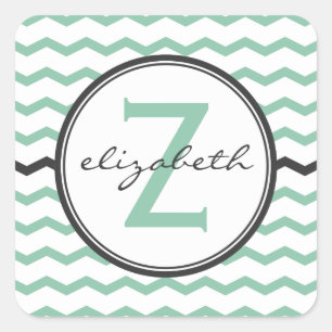 Mint Chevron Monogram Square Sticker