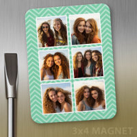 Mint Chevron Pattern with Trendy 6 Photo Collage