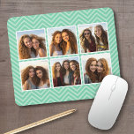Mint Chevron Pattern with Trendy 6 Photo Collage Mouse Pad<br><div class="desc">Use Instagram account pictures or other popular sharing apps  with six square photos to create a unique and personal gift. Or you can keep the hipster puppy and make a trendy keepsake. If you need to adjust the pictures,  click on the customize tool to make changes.</div>