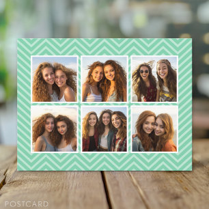 Mint Chevron Pattern with Trendy 6 Photo Collage Postcard