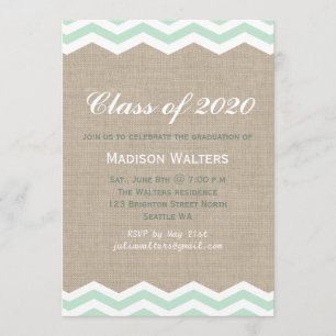 Mint Chevrons on Burlap Graduation Invitation