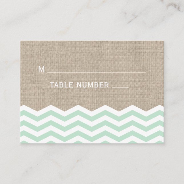 Mint Chevrons on Burlap Place Card (Front)