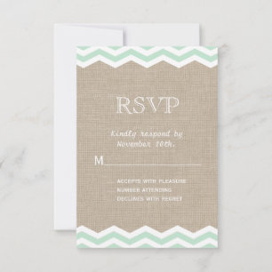 Mint Chevrons on Burlap RSVP Card