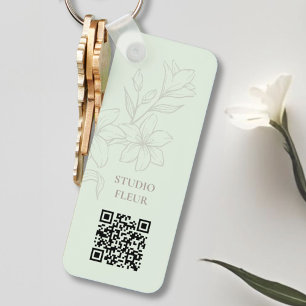 Mint   Chic Minimal Floral QR Keychain