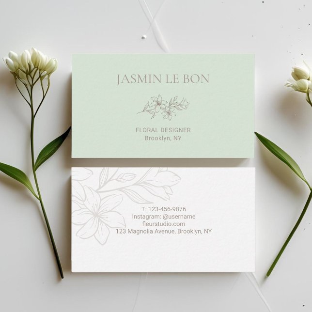 Mint | Chic Minimalist Floral Business Card (Creator Uploaded)