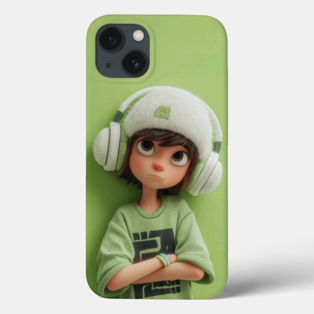 Mint Chill: Aesthetic Boy with Headphones Case-Mate iPhone Case (Back)