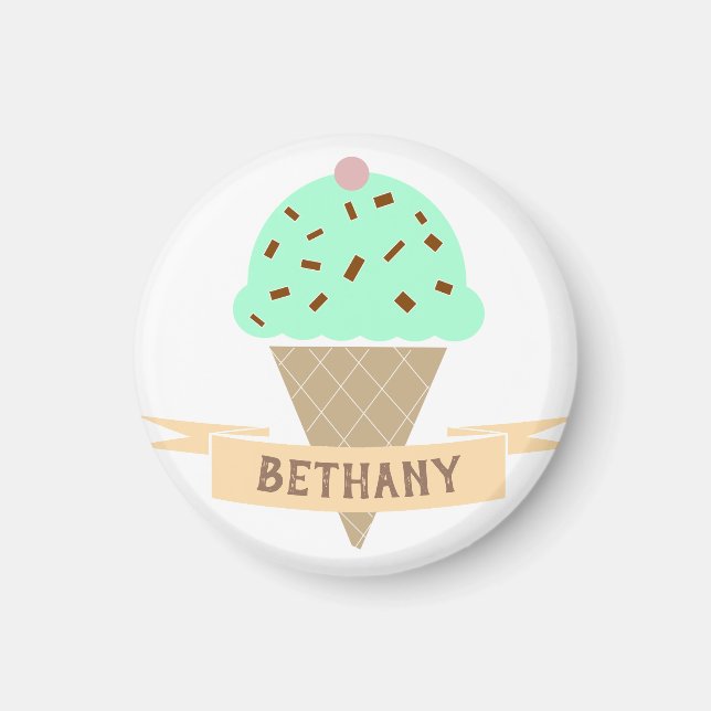 Mint Choc Chip Ice Cream Cone Personalised Kids'  Magnet (Front)