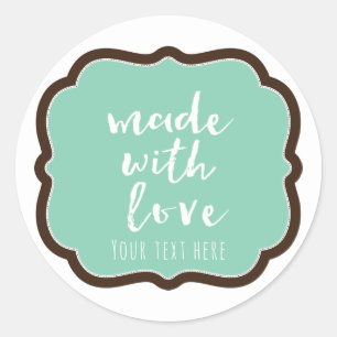 Mint & Chocolate Brown Made With Love Bakery Favou Classic Round Sticker
