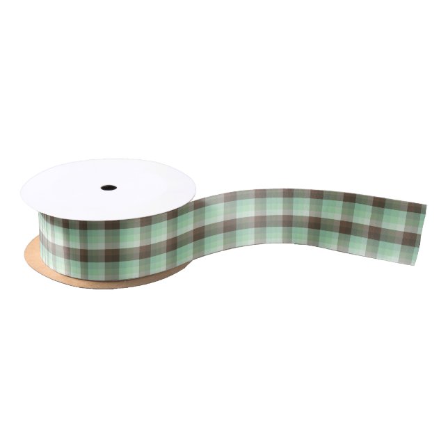Mint Chocolate Chip Colour Block Plaid Stripes  Satin Ribbon (Spool)