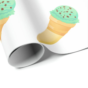 Mint chocolate chip ice cream cone wrapping paper