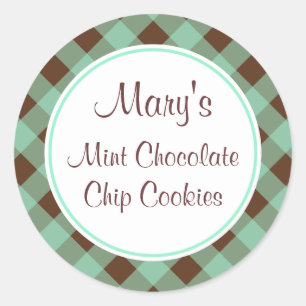 Mint Chocolate Gingham Kitchen Gift Tags Stickers